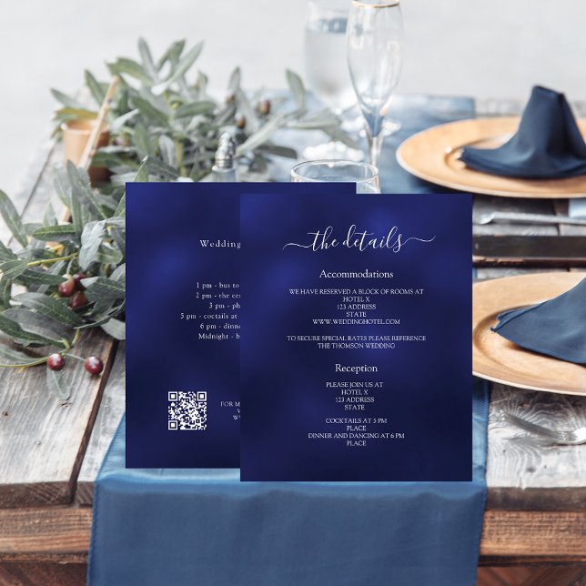 Detalhes do programa de casamento azul marinho QR (Criador carregado)