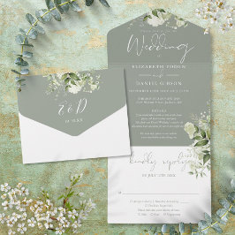 Detalhes Florais Verde Sálvia RSVP Casamento