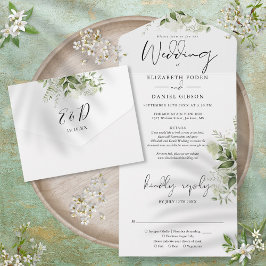 Detalhes Florais Verdes Chic Script RSVP Casamento