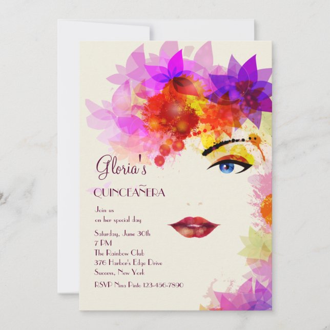 Determinado convite de Quinceanera do relance (Frente)