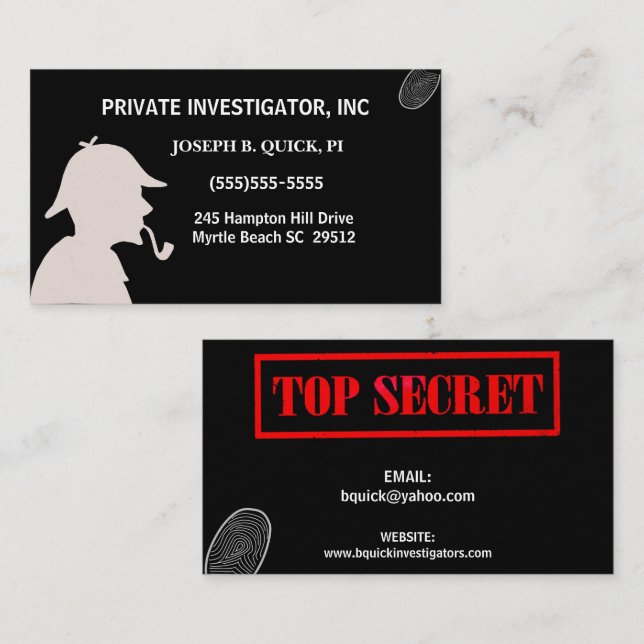Detetive Private Investigator Cartões de visitas (Frente/Verso)