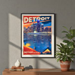 Detroit Após Impressão de Arte Escura<br><div class="desc">Elevem o seu espaço com esta na moda, a paisagem de Detroit inspirada na Arte Deco. Azuis ricos e laranjas inspiradas na noite captam a linha do horizonte icônico da cidade e refletem sua energia, história e vibe moderno. Um carro vintage gráfico para o legado automotivo de Detroit, misturando encantos...</div>