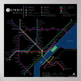 Detroit Metro Poster de 32" x 32" (Escuro)