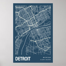 Detroit Michigan City Map Line Art Blue Impressão