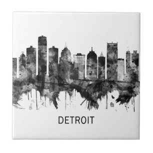 Detroit Michigan Skyline BW