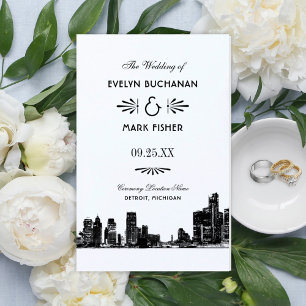 Detroit Skyline Black Art Deco Wedding Programs