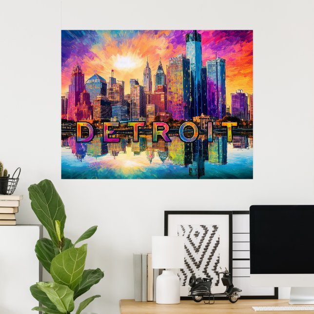 Detroit Skyline Colorous Abstrato Art Poster (Escritório em casa)