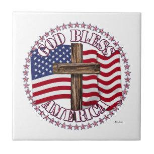 Deus Abençoe a América e Cruz com Bandeira dos EUA