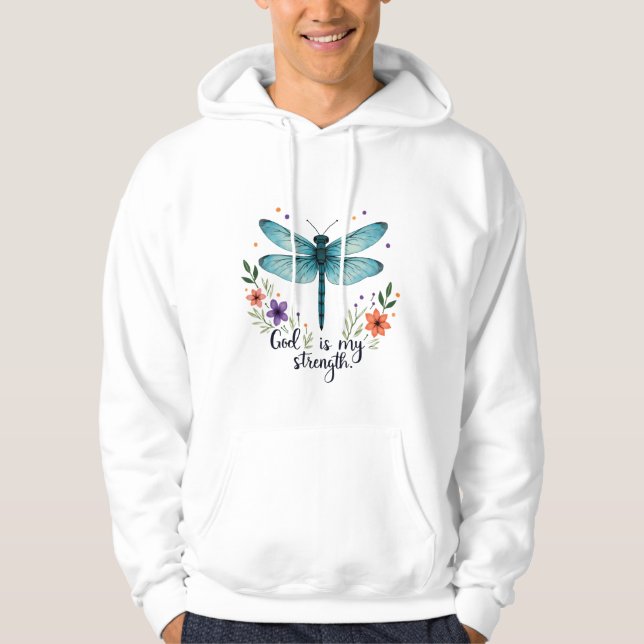 Deus é minha força Floral Dragonfly Camiseta Crist (Frente)