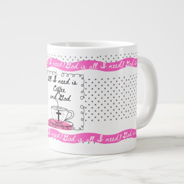 Deus é tudo o que eu preciso Caneca de café grande (Frente Esquerda)