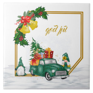 Deus Jul Casal Verde Azulejo Cerâmica dos Gnomos