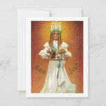 Deus Jul! Lúcia com doces<br><div class="desc">Santo de Vintage Lucia em seu vestido branco e carregares de halo de vela uma bandeja de bebidas quentes e pães de açafrão.</div>
