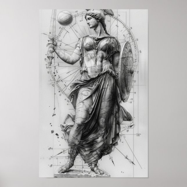 Deusa Athena Art Poster - Decor mitológico para (Frente)
