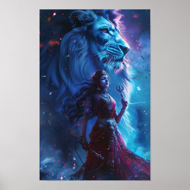 Deusa Durga Ilustração Poster - Divino Hindu A (Frente)