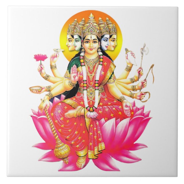 Deusa Gayatri Devi no Lotus Hindu Deity (Frente)