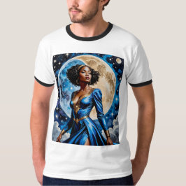 Deusa Lua em Design de Camisa Mágica Azul