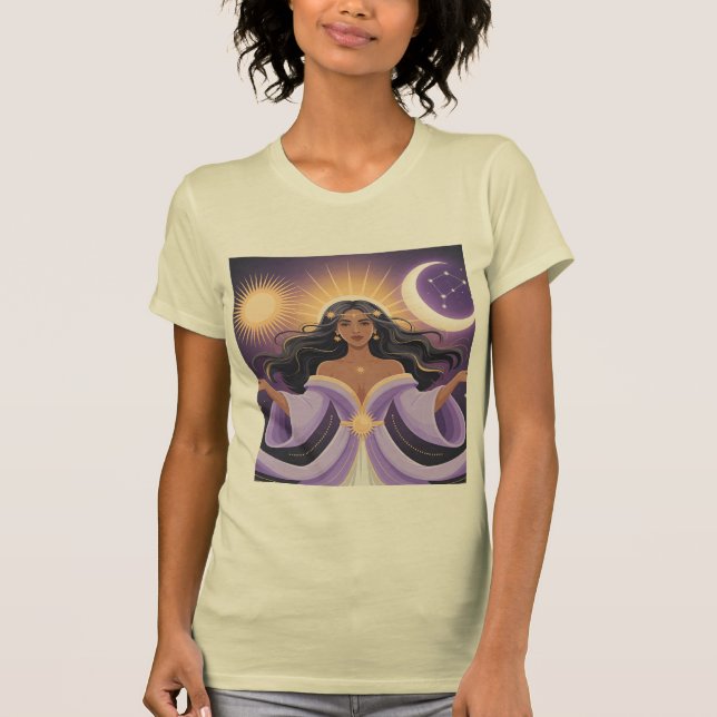 Deusa Lua Sol Mulher Mística Camiseta Espiritual B (Frente)
