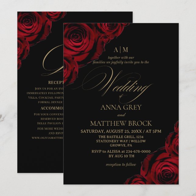 Devine Elegant Rose⎮Tudo em Um Convite de Casament (Frente/Verso)