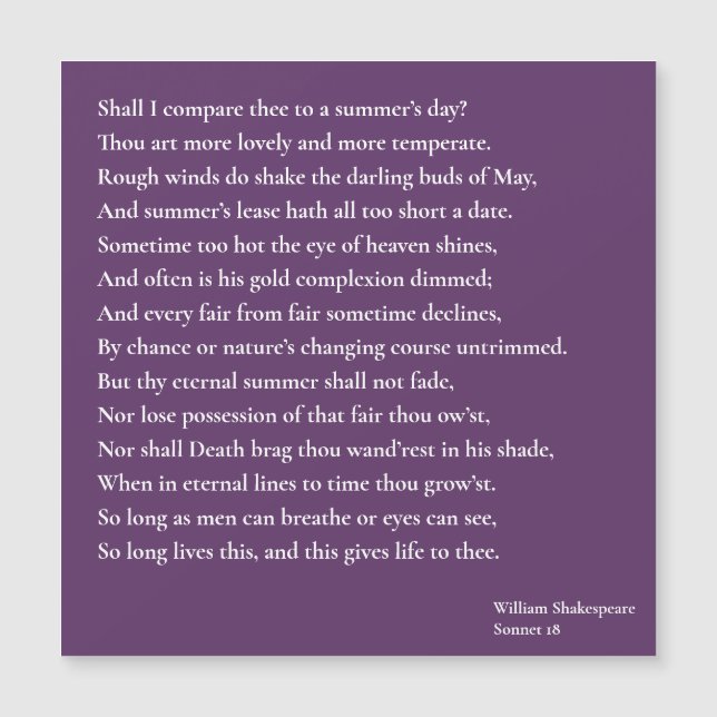 Devo compará-lo a um dia de verão? soneto 18 (Frente)