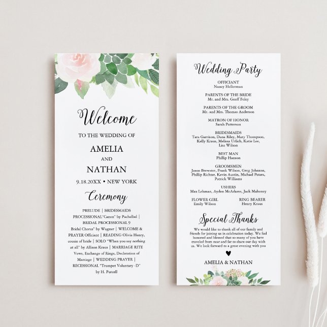 DEVON Greenery Succulent Wedding Program (Criador carregado)