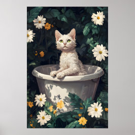 Devon Rex In Bathtub Poster, Funny Cat Poster