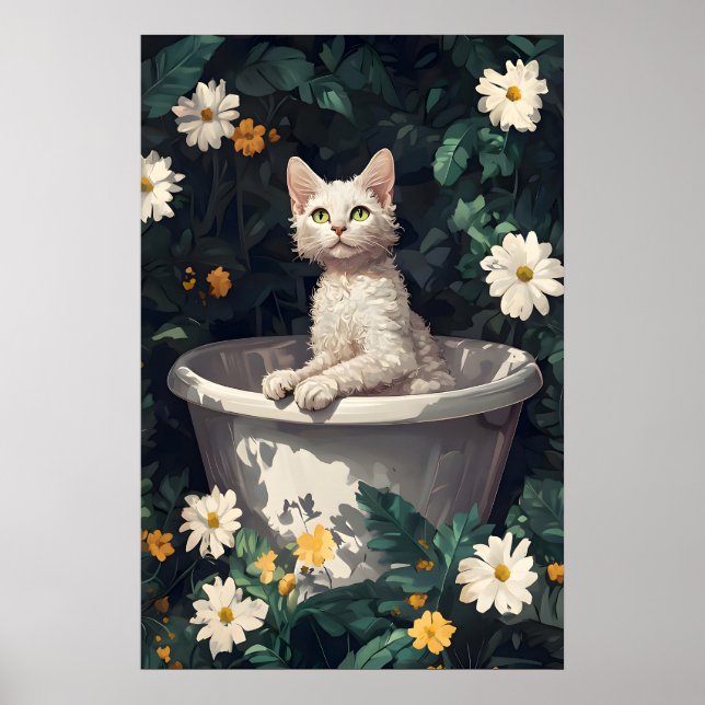 Devon Rex In Bathtub Poster, Funny Cat Poster (Frente)