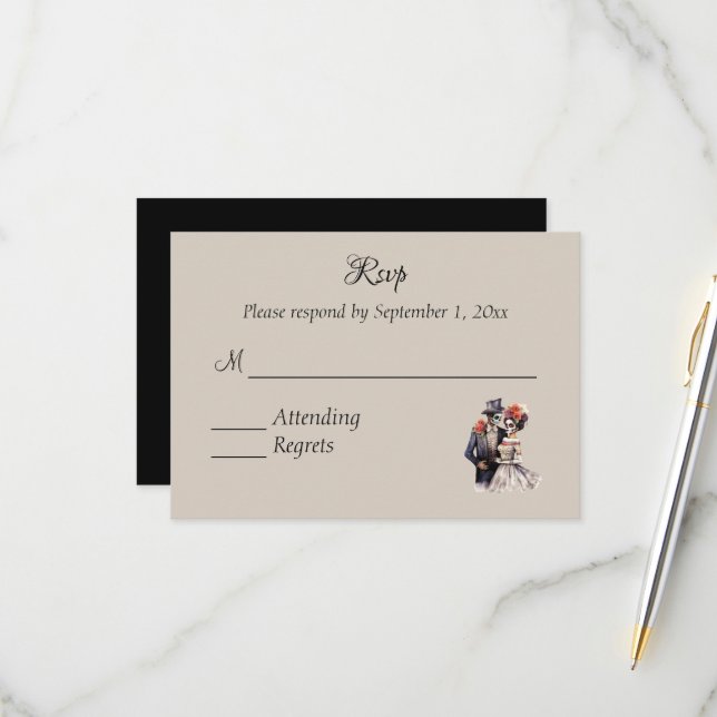 Dia das Bruxas Dia dos Mortos Casamento RSVP (Frente/Verso In Situ)