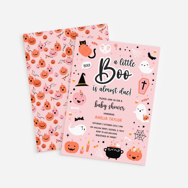 Dia das Bruxas Rosa e Laranja - Convite para o Chá (Pink and Orange Halloween - Baby Shower Invitation)