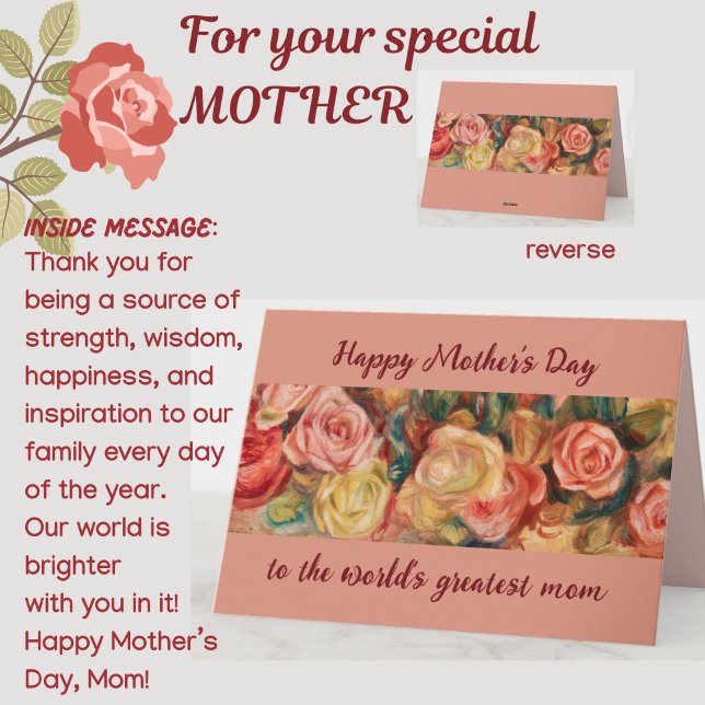 Dia das Mães Mãe Mais Querida Rosas Florais Cartão (A beautiful floral roses Mother's Day card for your special Mom! All text customizable.)