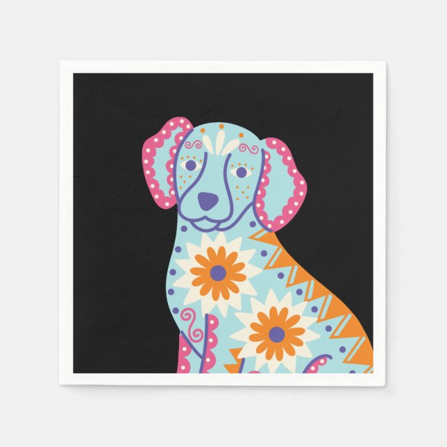 Dia das Morte Caveira de Açúcar Guardanapos Pretos (Frente)