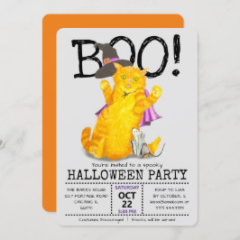 Dia de as Bruxas engraçado de gato e Convite de fe