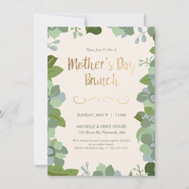 Dia de as mães Brunch - Convite Floral, Greenery (Frente)