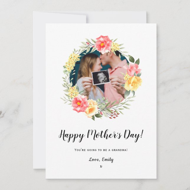 dia de as mães de gravidez anúncio floral de bebê (Frente)