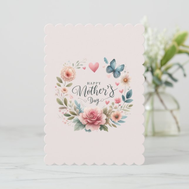 Dia de as mães Romântico Floral Wreath Happy (Em pé/Frente)