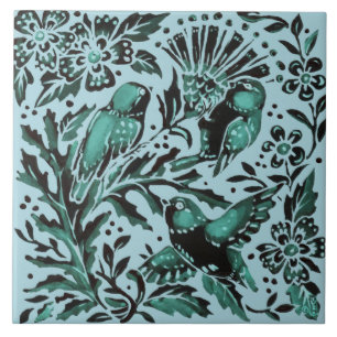 Dia de as mães Teal Bue Birds & Flowers Aqua Green