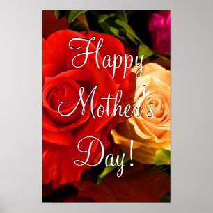 Dia de as mães Vermelho Poster Rosa Amarelo