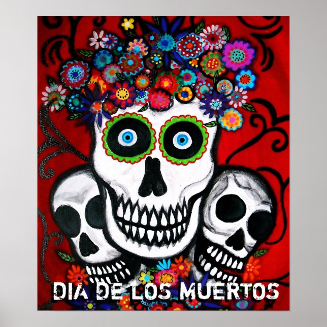 Dia de los mUertos 3 crânios poster (Frente)
