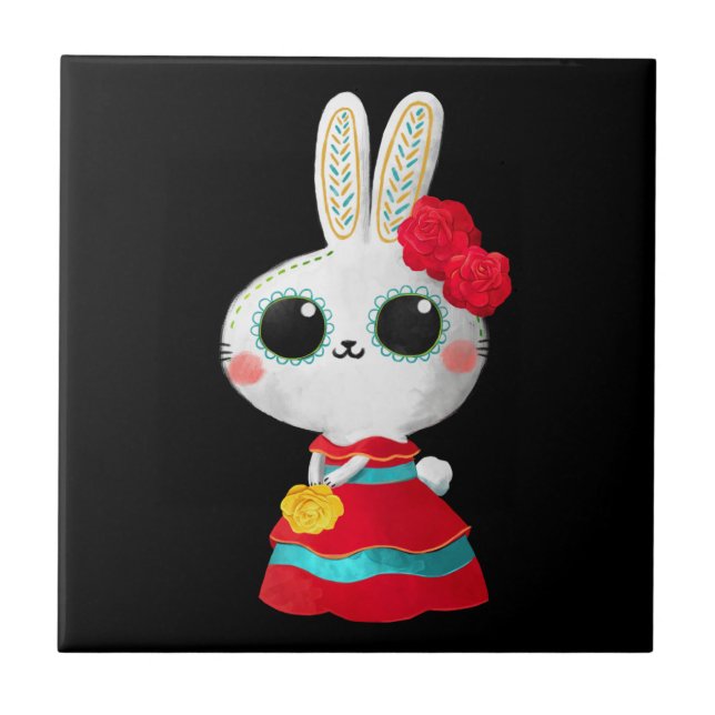 Dia De Los Muertos Bonito Bunny Vermelho Vestido M (Frente)