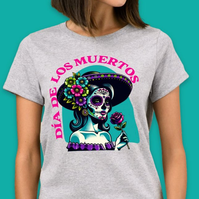 Día de los Muertos Catrina - Camisa Pop de Arte (Día de los Muertos Catrina Pop Art Shirt)