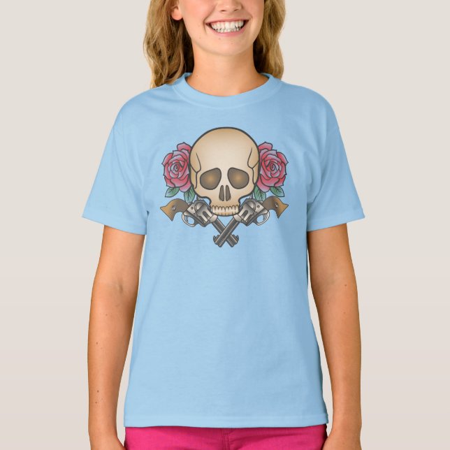 Dia de los Muertos Skull e Guns | Camisa Capa (Frente)