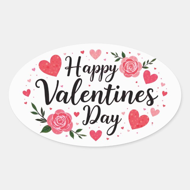 Dia de os namorados feliz no adesivo com rosas (Frente)