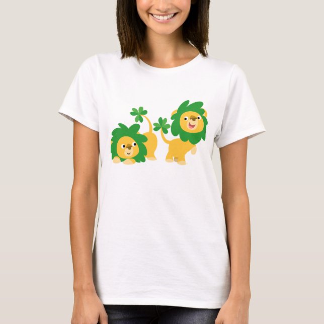 Dia de São Patrício Cartoon Leões Camiseta feminin (Frente)