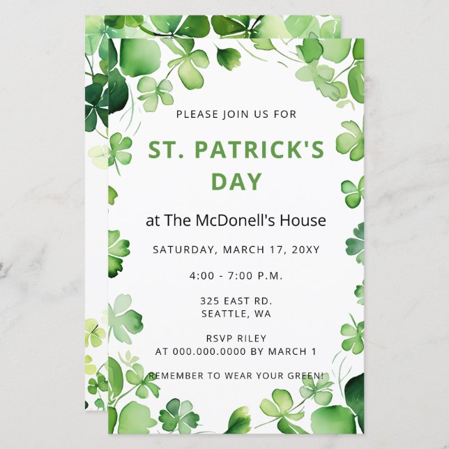 Dia de São Patrício de Shamrock do Clover Verde Or (Frente/Verso)