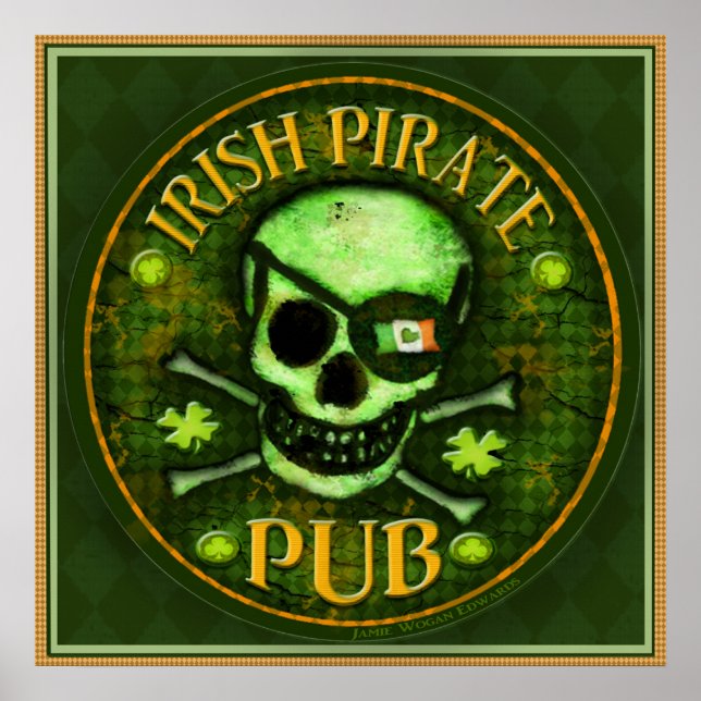 Dia de São Patrício Pirate Pub Skull Art Impressão (Frente)