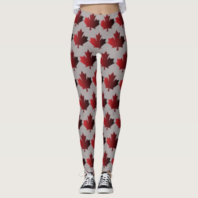 Dia do Canadá Leggings Folha de Bordo Canadense Ve (Frente)