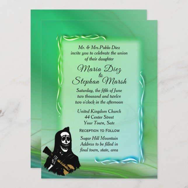 Dia do Convite para Casamento Verde da Morte (Frente/Verso)