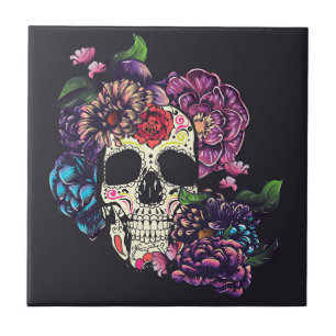 Dia do crânio morto com flores