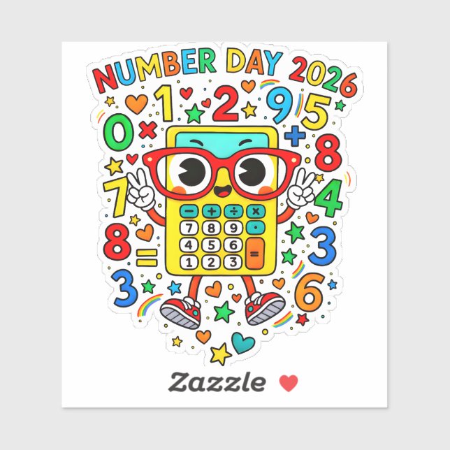 Dia do Número 2026 Adesivo de Matemática Colorido  (Folha)