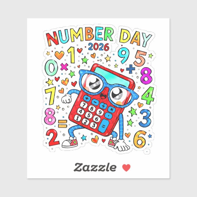 Dia do Número 2026 Adesivo de Matemática Fofo para (Folha)