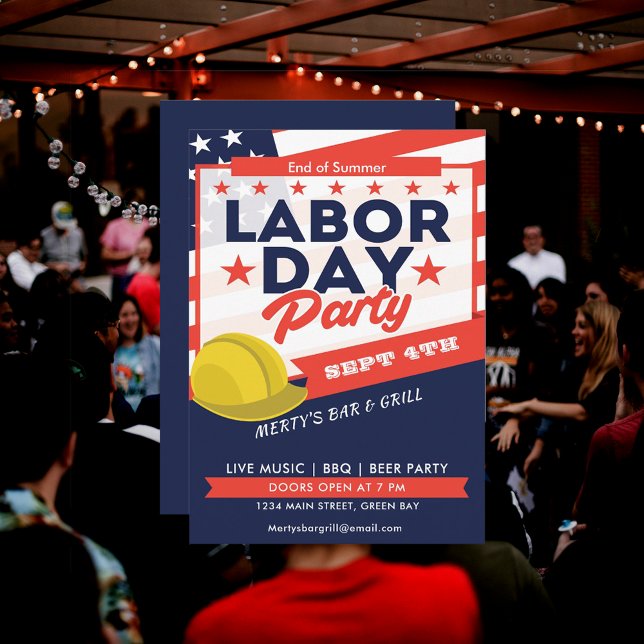Dia do Trabalhador Duro de Sinalizador EUA Convite (Labor Day USA Flag Hard Hat Party Event Invitation)